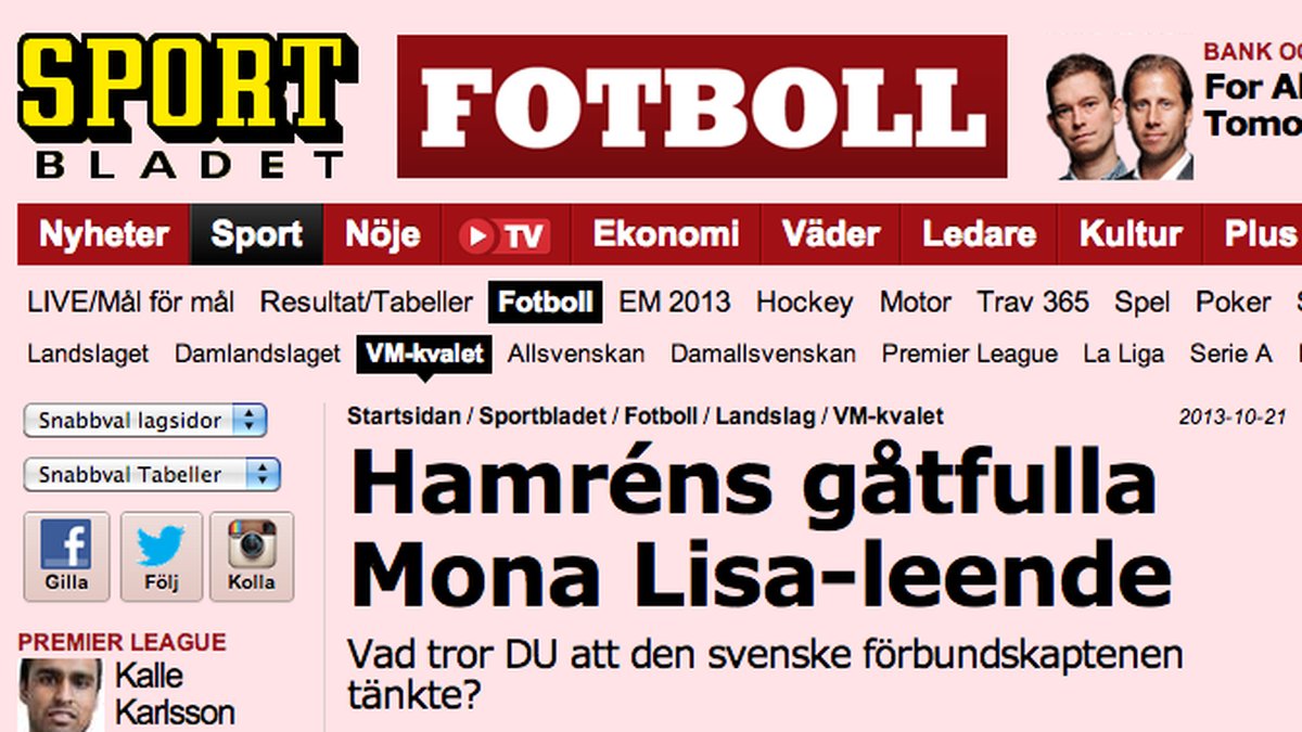 Sportbladets Hamrénartikel.